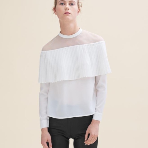 MAJE Lemia Pleated Overlay Blouse Illusion Ecru White Size S - Picture 4 of 13